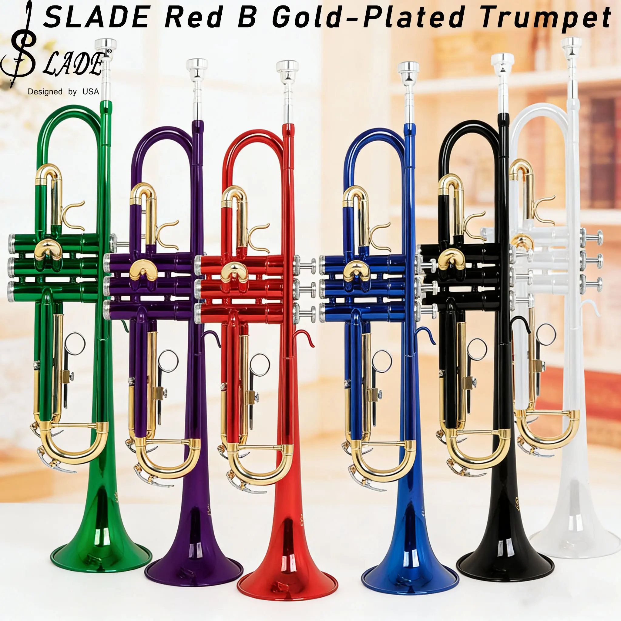 Slade Bb Trumpet, Ideal for Performance and Beginners, Beautiful Sound, Healthy Material, Safe and Eco-Friendly