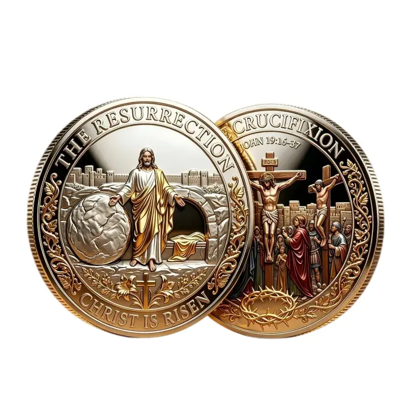 1 Piece Cross-Design Easter Alloy Commemorative Coin, 3D Embossed Religious Ornament for Church Decoration, Family Party Gift & Collectible