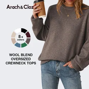 Arach&Cloz Women's Wool Blend Oversized Sweaters Crewneck Casual Spring Outfits Fashion Tops