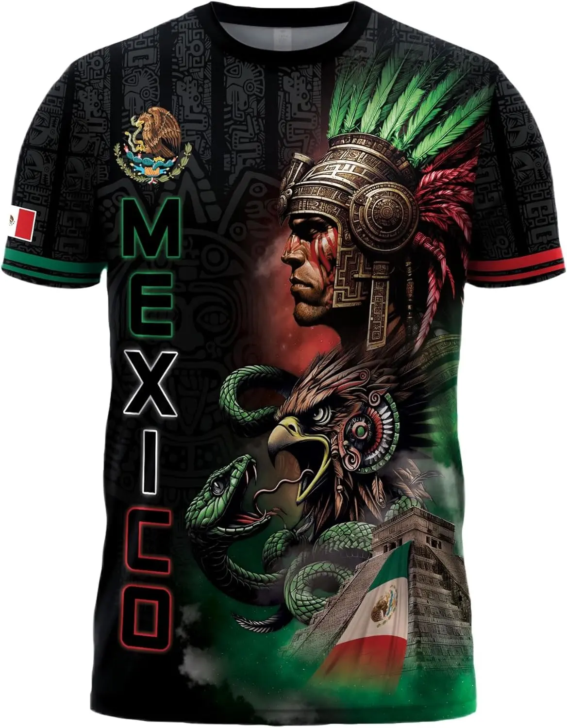 CustomAztec Shirt for Men, Mexican Flag Shirt, Vintage Mexican Tshirt, Mexico Shirts Men Size S-5XL Ver 2