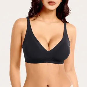 Bodytips Seamless Soft Support Deep V Wireless Bra Lightweight Breathable Fit Shaping Design Smooth Bra No Show Underwear Invisible Bra Versatile Bra For Daily Wear Work Office Home Lounge Casual Outfit Yoga Workout Gym Training Travel Running All Day Use