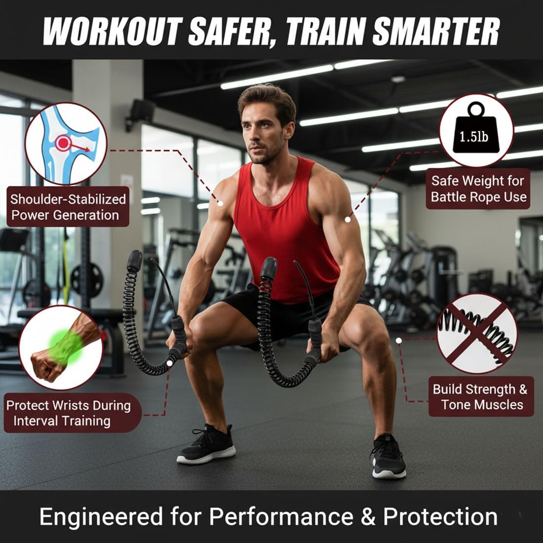 Adjustable Ropeless Battle Ropes for Home Gym for Men & Women,Heavy Duty Cordless Battle Rope,Exercise Ropes with Variable Resistance,Strength & Low-Impact Cardio for HIIT