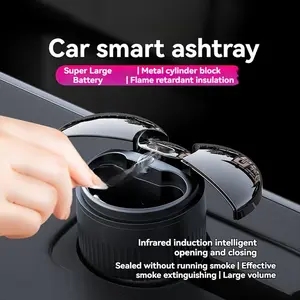 Smart Car Ashtray, Automatic Lid, Infrared Sensing, Fireproof and Insulated, Large Capacity, USB Rechargeable Lithium Battery, Suitable for Hyundai Cars, Hyundai Car Accessories |   Fashionable Black Design |   Durable metal cylinder, car ashtray