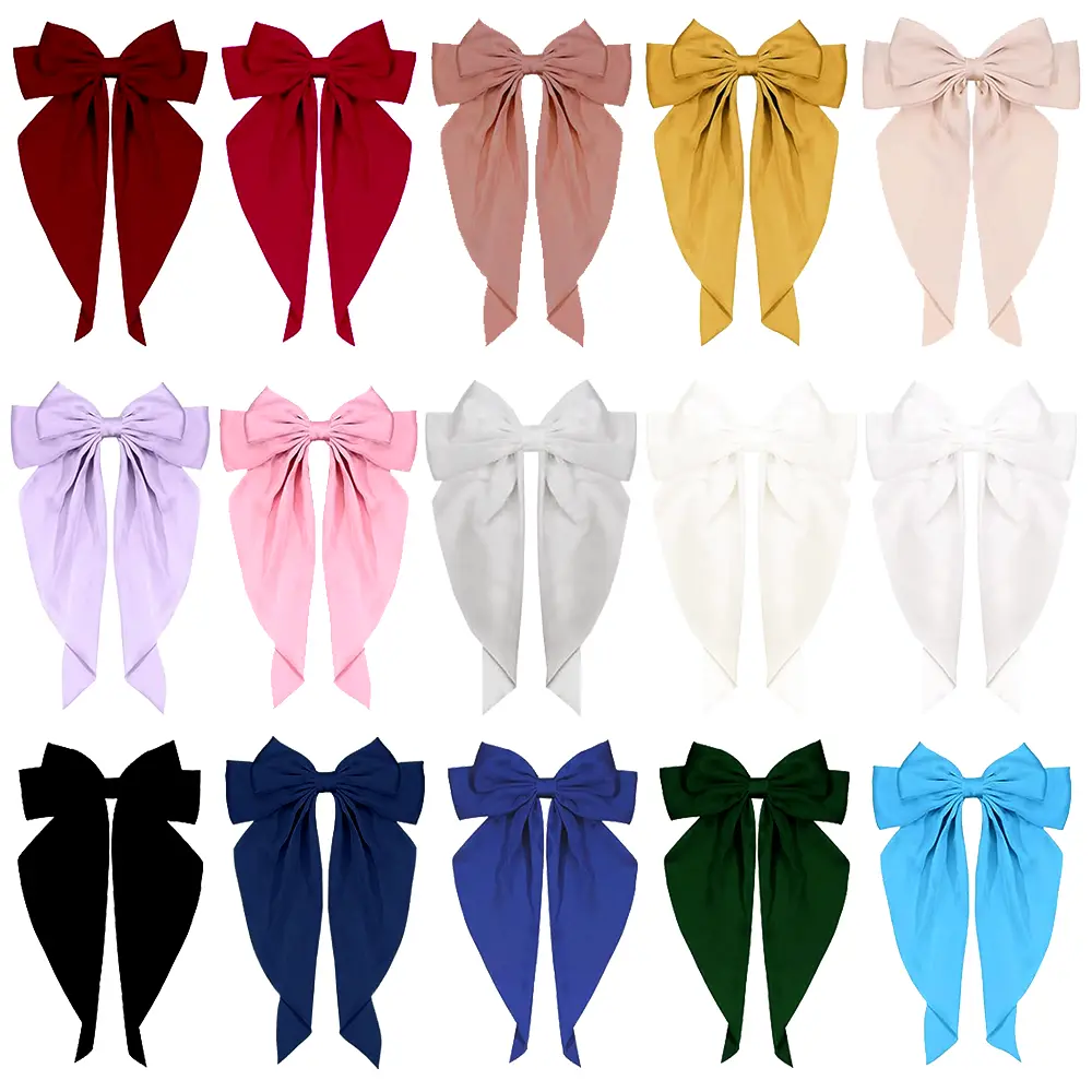 15 Pcs Big Hair Bows for Women Girls,Large Hair Ribbon Bow Barrette Clips for Girls,Hair Bows with Long Tail Vintage French Hair Accessories for Women
