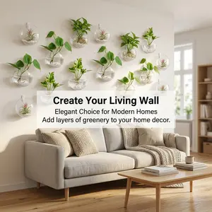 Creative Wall-Mounted Glass Vase Set, Hanging Plant Water Culture Decor, Simple Living Room Wall Decoration, Hydroponic Vase, Modern Plant Vase, Decorative Vase, 2 Pieces