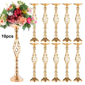 10pcs, Perfect Wedding Banquet Table Centerpiece, Elegant Metal Small Vase, Golden And Silver Bohemian Artificial Flower Decoration Bottle, Multifunctional Flower Stand Candlestick, Wedding Centerpieces
