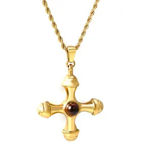 Statement Gold Brown Cross Pendant Necklace for Women