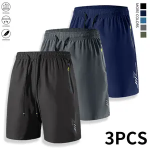 3-piece casual athletic shorts set with drawstring and zippered pockets, made from comfortable quick-dry fabric, suitable for everyday outdoor wear