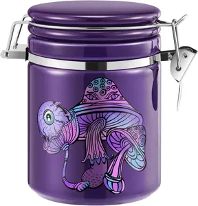 Smell Proof Container (500ml - 1 Oz), Mushroom Stash Jar Airtight Container -Separate Space for Humidity Pack, Smell Proof Jar Stash Container Cute Storage Box Case, Clay Odor Proof Container, Purple