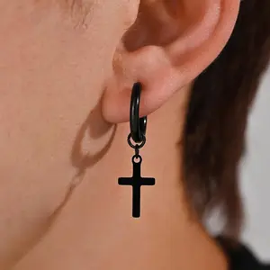 Cross pendant earrings, fashionable hip-hop style stainless steel unisex earrings, suitable for daily use, gatherings, parties, and gift giving