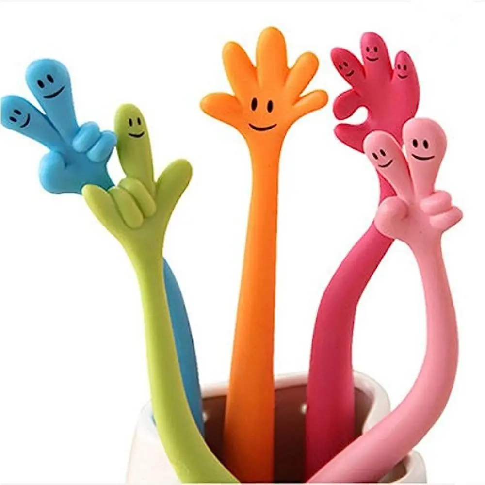 5-pack, fun silicone-free curved ballpoint pen curved gesture ballpoint pen, cute cartoon silicone gesture ballpoint pen, 0.7mm black ink (random color/model), Ballpoint Pen Kit, Unique Pens, Writing Stationery