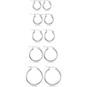 MILACOLATO 5-10 Pairs Stainless Steel Hoop Rounded Earrings Set Small Hoop Earrings Clasp for Women Men Nickel Free Daily