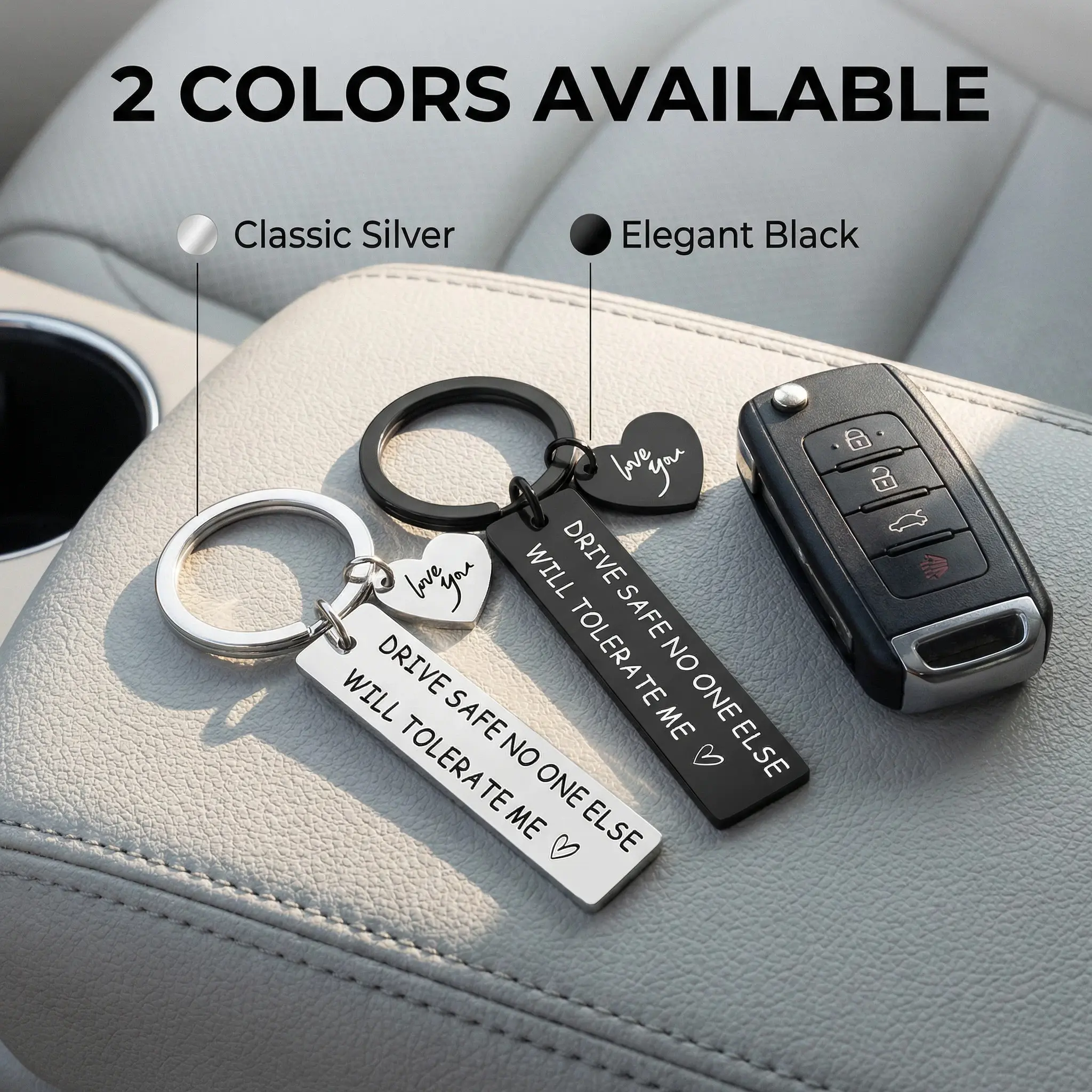 Metal Fashion Square Car Keychain for Men - Engraved 'Drive Safe Handsome' Text, Small Size 2-2.9 in EDC Automobile Accessory, Anniversary Gift for Dads