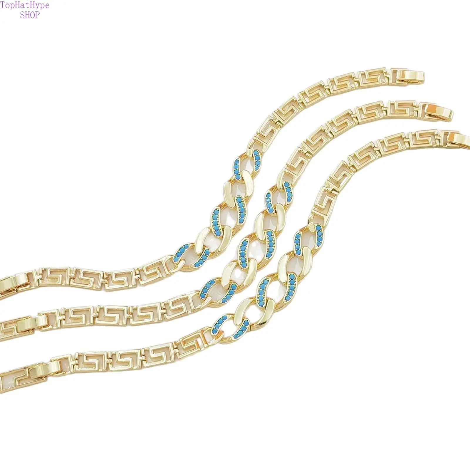 Women’s Light Luxury Greek Retro Textured Blue Zircon Inlaid Gold‑Tone Bracelet, Personalized Trendy Versatile Fashion Jewelry for Daily Commute, Dating, Evening Parties, Casual Outings & Holiday Gift‑Giving