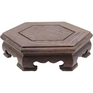 Wooden Base Wood Display Stand Oriental Hex Shape Pedestal