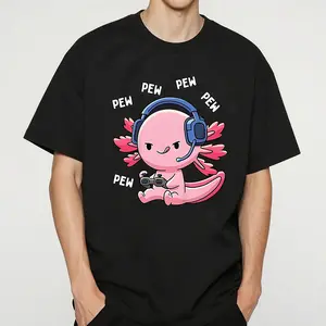 Axolotl Gaming  Anime Video Game Pew Gamer T-Shirt Men's and women's T-shirts graphic tee