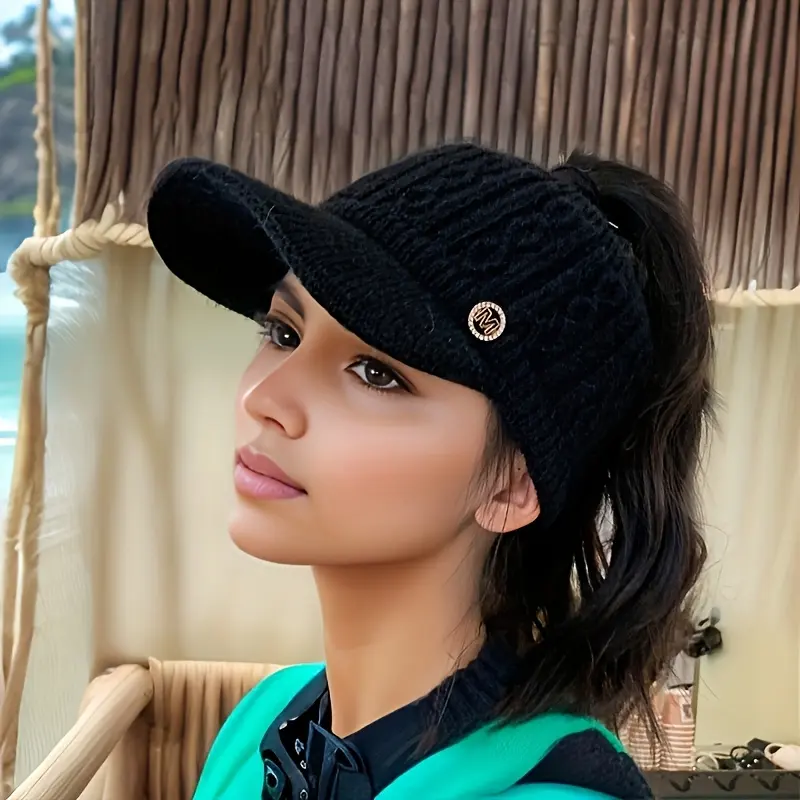 Women's Warm Knitted Baseball Cap - Thick, Warm, and Elastic, Adjustable Size, Suitable for New Year Celebrations