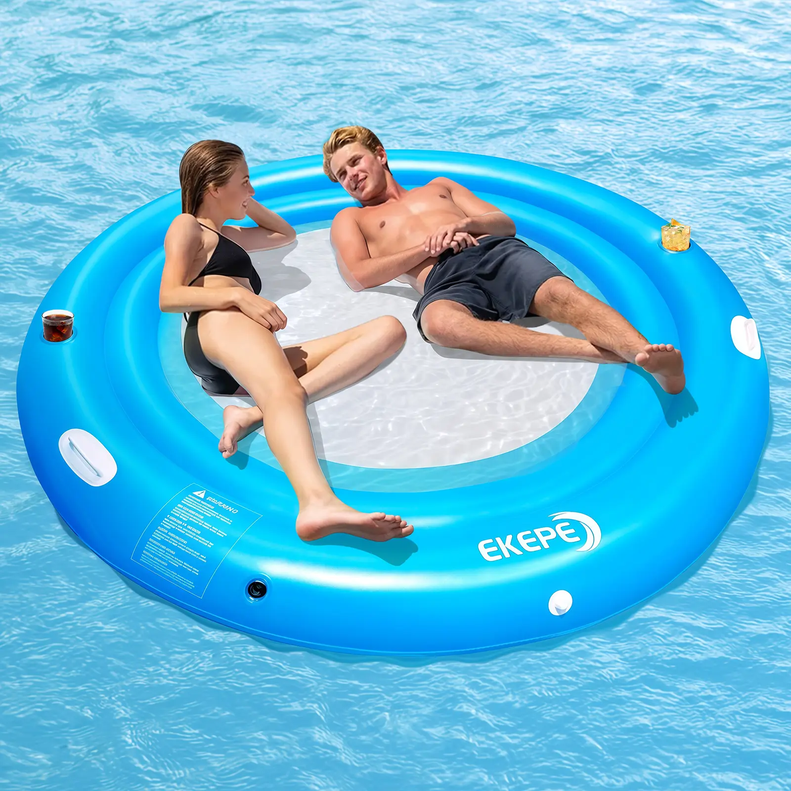 Round Inflatable Float Ring, 7FT Heavy Duty Tanning Pool Lounger for Adults, Dock for Pool Lakes Ocean, Summer Party Pool Floaters Pool Floaties, Swimming Pool Set,fun beach stuff,pool floats for adults,pool accessories