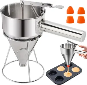 20 Oz Stainless Steel Pancake Batter Dispenser, Funnel Cake Dispenser Maker with Stand Squeeze Handle, Multi-Caliber Panckae Pourer for Cupcakes, Donut, Waffle or Baked Goods