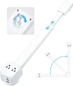 Electrical Outlet Extender Stick, 360° Rotating Wall Outlet - Features 2 USB-A, 1 USB-C, and 2 AC Outlets, Extends 17"-26", Access Hard-to-Reach Outlets, Use Behind Sofa, Nightstands, Desks, and More