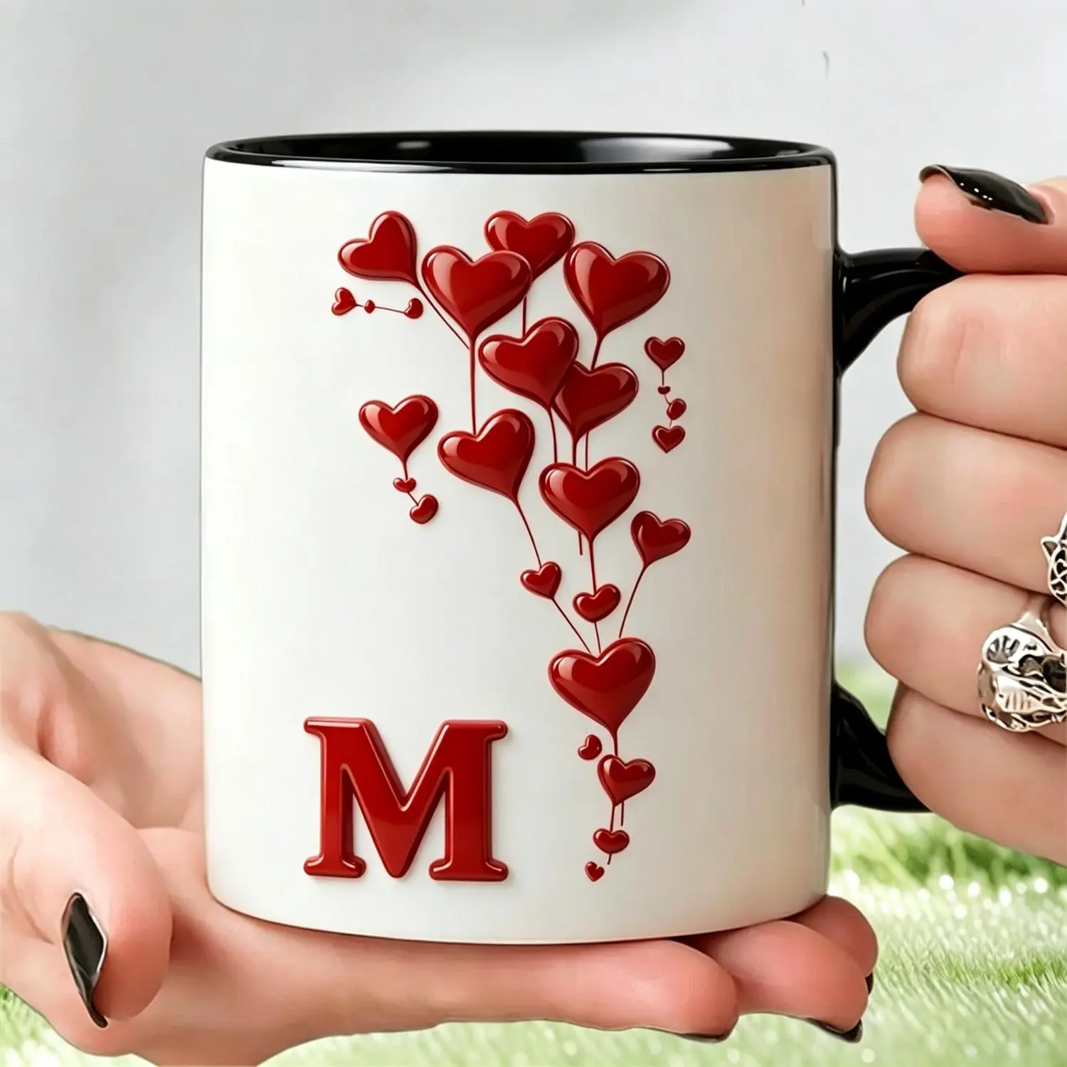 Color Changing Custom Initial Heart Novelty Coffee Mug Funny Heat Sensitive Ceramic Mug with Heart Shaped Handle 11 Ounce Valentine's Day Gift