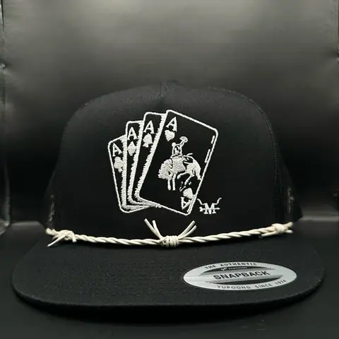 Bucking Aces SnapBack hat featuring white rope