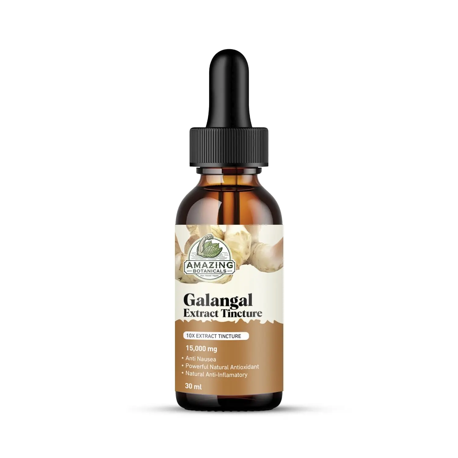 Amazing Botanicals Galangal 10X Pure Extract Tincture - 15000mg, 30ml/1oz High-Potency Vegan Non-GMO Edible Herbal Dietary Supplement for Healthcare Support