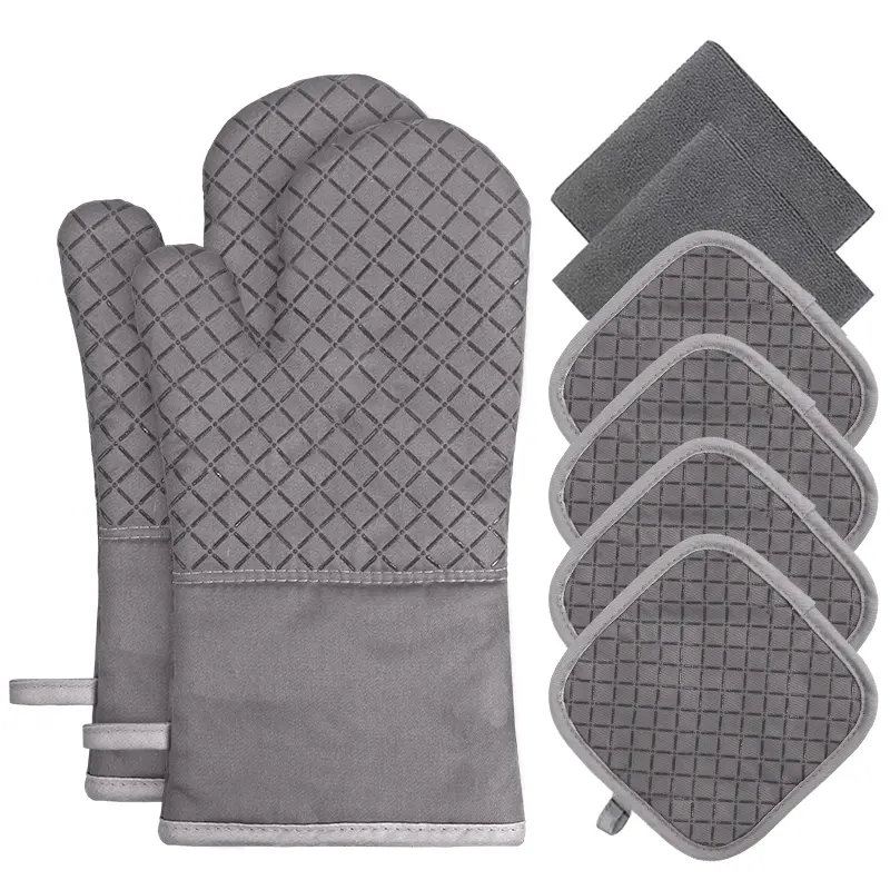4PCS/8PCS Kitchen Essentials Set, Heat Resistant Oven Mitts, Non-Slip Silicone Trivets & Absorbent Towels, Bakeware Set with Hanging Loops for Cooking, Baking & Cleaning