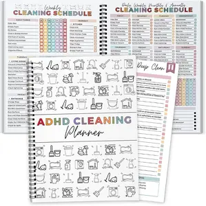Cleaning Planner for Adults & Teens – Undated Daily Weekly Monthly Yearly Cleaning Schedule and Checklist Organizer with Chore Chart, Habit Tracker, and DIY Home Improvement Templates