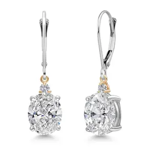 4.13 Cttw IGI Certified Lab Grown Diamond in 925 Silver and 10K Yellow Gold Earrings for Women | Oval Center Diamond 2.00 Ct | E-F Color | VS1-VS2 Clarity