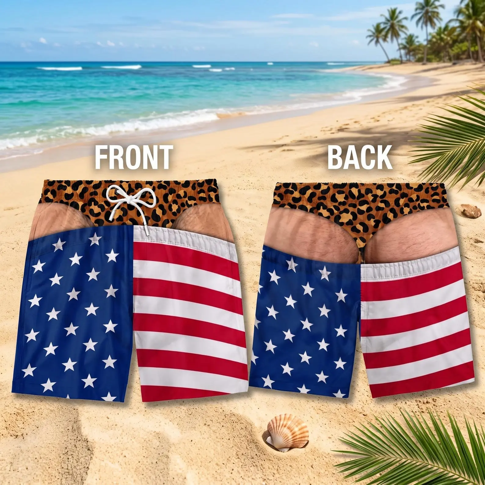 Funny Men’s Swim Trunks, Fake Underwear Hawaian Beach Shorts