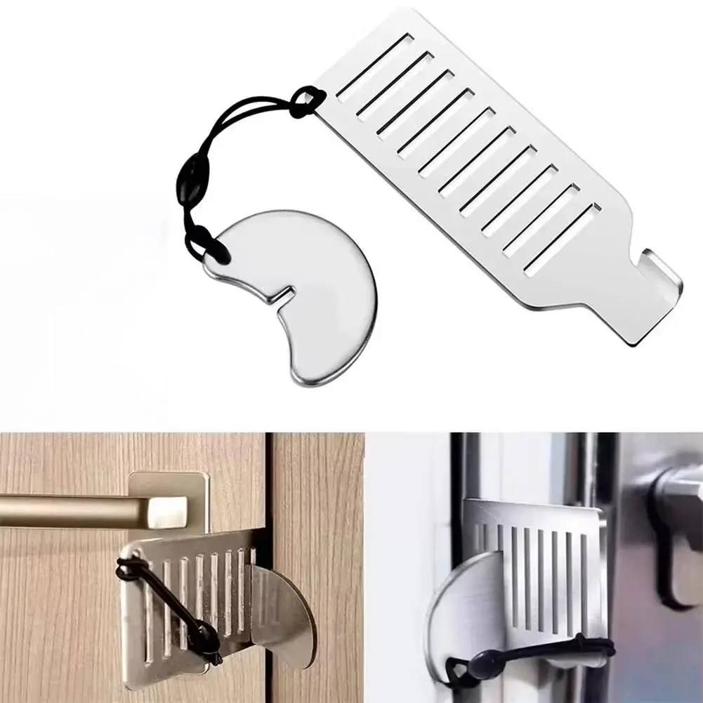 Stainless Steel Portable Door Lock - Reinforced Compact Anti-Theft Latch for Camping Hiking Hotel Security, Door Reinforcement