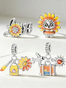 Sunflower Plated Sterling Silver Charm Set, Aesthetic DIY Bracelet Accessory, Fits Pandora Jewelry, Perfect Gift for Women, Sunflower Pendant