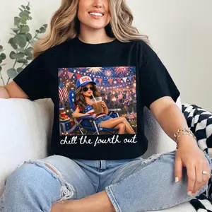 Chill the Fourth Out Tee ,Funny Doll 4th of july T-Shirt ,Funny Patriotic doll Ice Drink Coffee,Independence Day ,Retro USA Vibes ,doll Summer Shirt