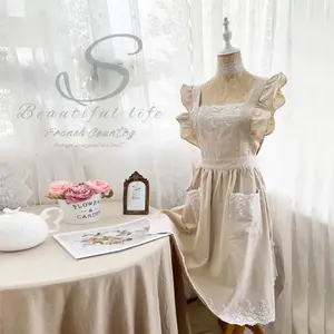 2026 Women's Vintage Apron - Adjustable, Strappy, Soft Apricot Lace Ruffled Hem - Soft Kitchen Cooking, Baking, Gardening Apron with Pockets - Perfect for Birthdays/Anniversaries, Home Cooking, Elegant Style, Sophisticated Details, Home Chef Green