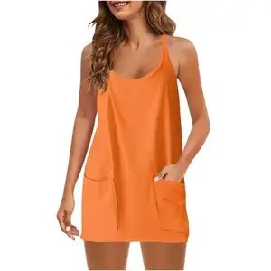 Short Summer Romper Dress for Women Strappy Athletic Romper Hot Shot Workout Onesie Outfits Boho Beach Resort Wear Suits Overalls