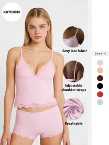 Sexy Lace Deep V Wireless Bra Set, Fashionable Casual Spaghetti Strap Top, Comfortable Undergarment, Stylish Women's Lingerie Underwear Sets Piece