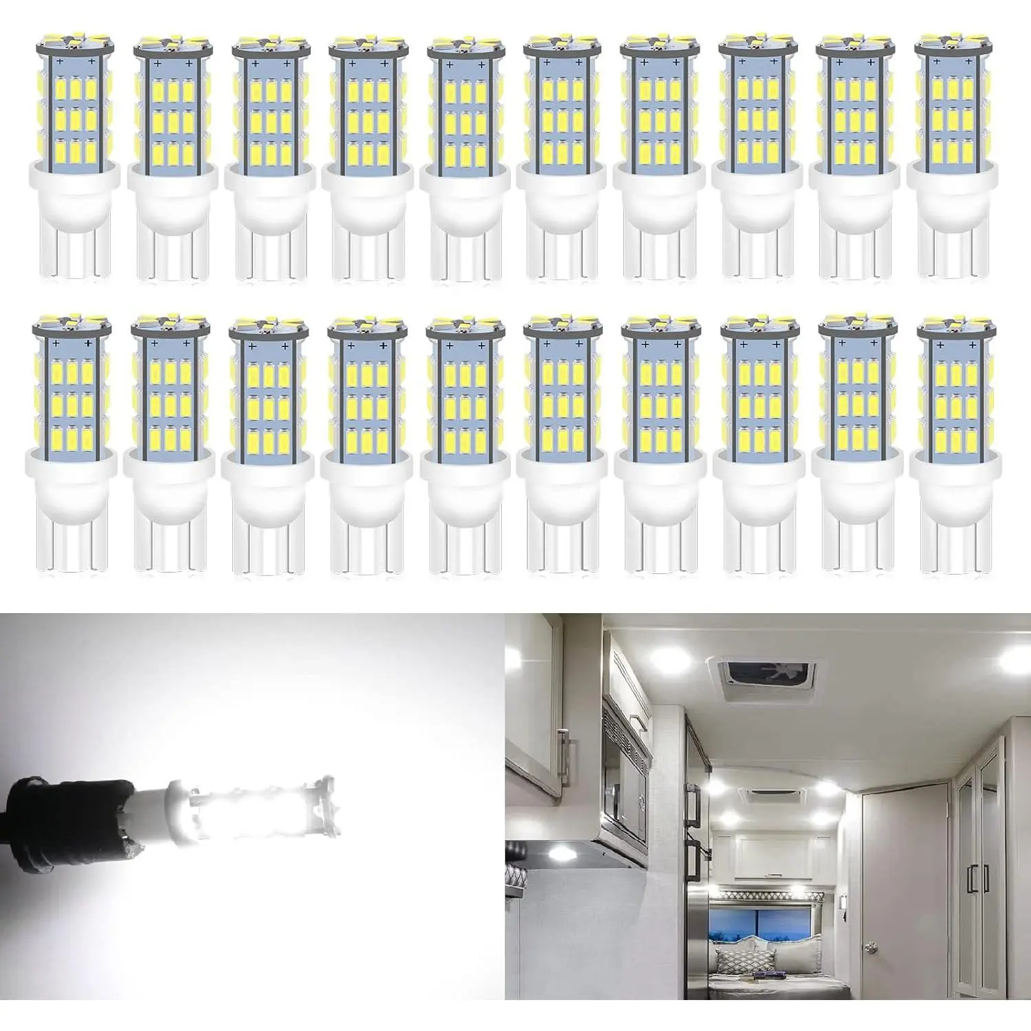 921 RV Interior LED Light Bulbs, T10 912 194 LED Camper Light Replacement Bulbs for RV Car Dome Map Door License Plate Trailer Lights, White (Pack of 20)