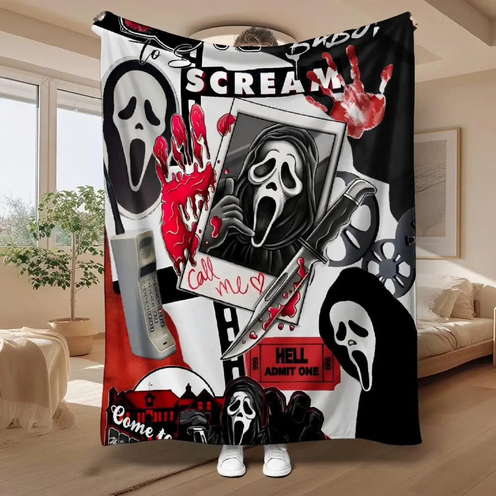 Ghostface Halloween Horror Fleece Flannel Throw Blanket - Fleece Weave, Super Soft, Durable, Fade-Fresh Wash, All Seasons Room Decor with Ghostface Flair, Scary Gift for Bed Dorm Movie Nights