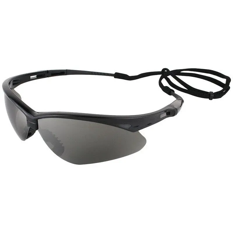 KleenGuard Nemesis Z87 Safety Glasses - Black Frame, Smoke Mirror Lens, Wraparound Fit, Bayonet Temple Lock, Neck Cord - Home Improvement Work Safety Equipment