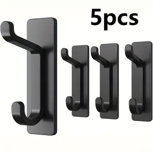 5 Pack No-Drill Adhesive Hooks, Damage-Free Hanging for Bathroom Kitchen Entryway, Space-Saving Modern Design, Durable Multi-Purpose Hangers