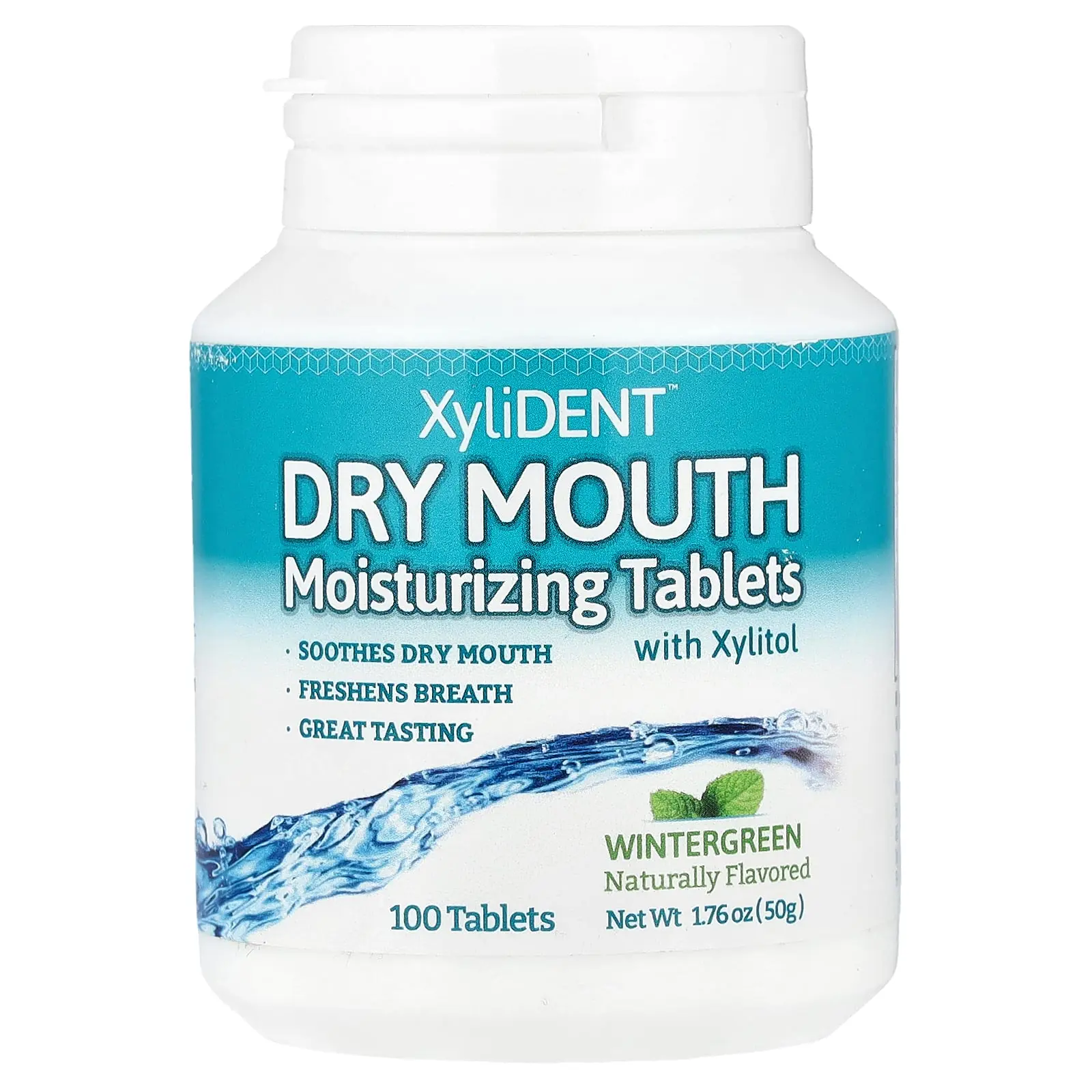 XyliDENT Dry Mouth, Moisturizing Tablets with Xylitol, Wintergreen, 100 Tablets, 1.76 oz (50 g) | HSA/FSA Eligible
