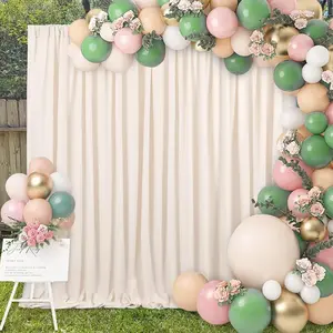 Wrinkle Free Ivory Backdrop Curtains 4 Panels 5ftx10ft Polyester for Wedding Party Stage Ceremony Photography Fall Décor Easy Cleaning Decoration Home Textile