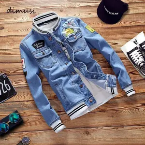 Men's denim jacket, fashionable torn denim bomb jacket, men's casual denim jacket clothing, jackets men Outerwear