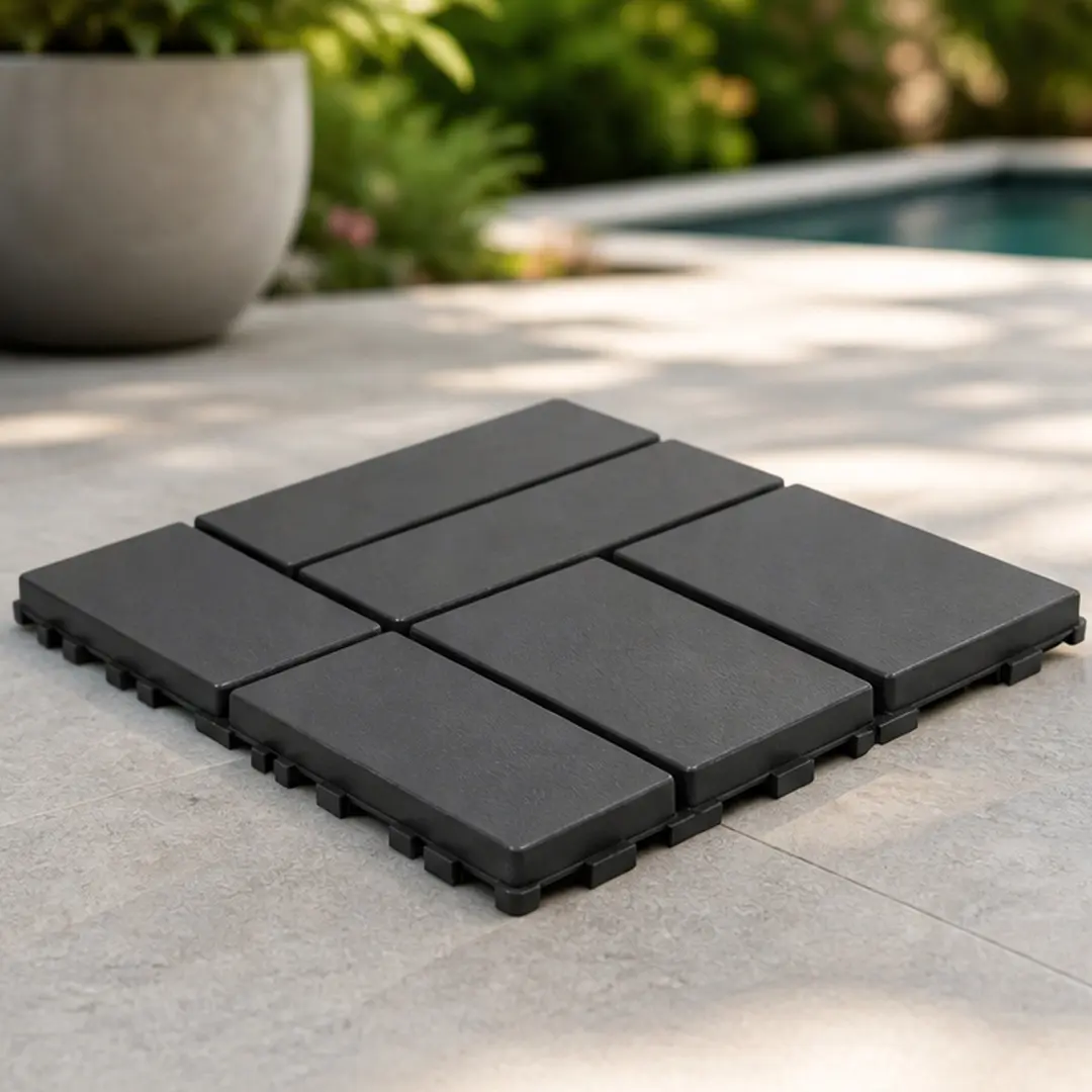 ARCH 12x12 Inch Dark Gray Durable Plastic Polypropylene Interlocking Deck Tiles (44 Tiles) - Waterproof, Easy Snap-Together DIY Flooring, All-Weather Performance, Strong Load-Bearing for Outdoor Patios, Pool Areas, Indoor Bathrooms