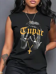 Women's Summer Casual Loose Tank Top, Letter Print Graphics Design, Soft Comfortable Homewear Essential for Relaxation, Womenswear