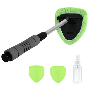 Windshield Cleaning Tool Car Window Cleaner with 3 Reusable Microfiber Pads Extendable Handle for Cars SUVs Pickup Trucks Under 80in Height