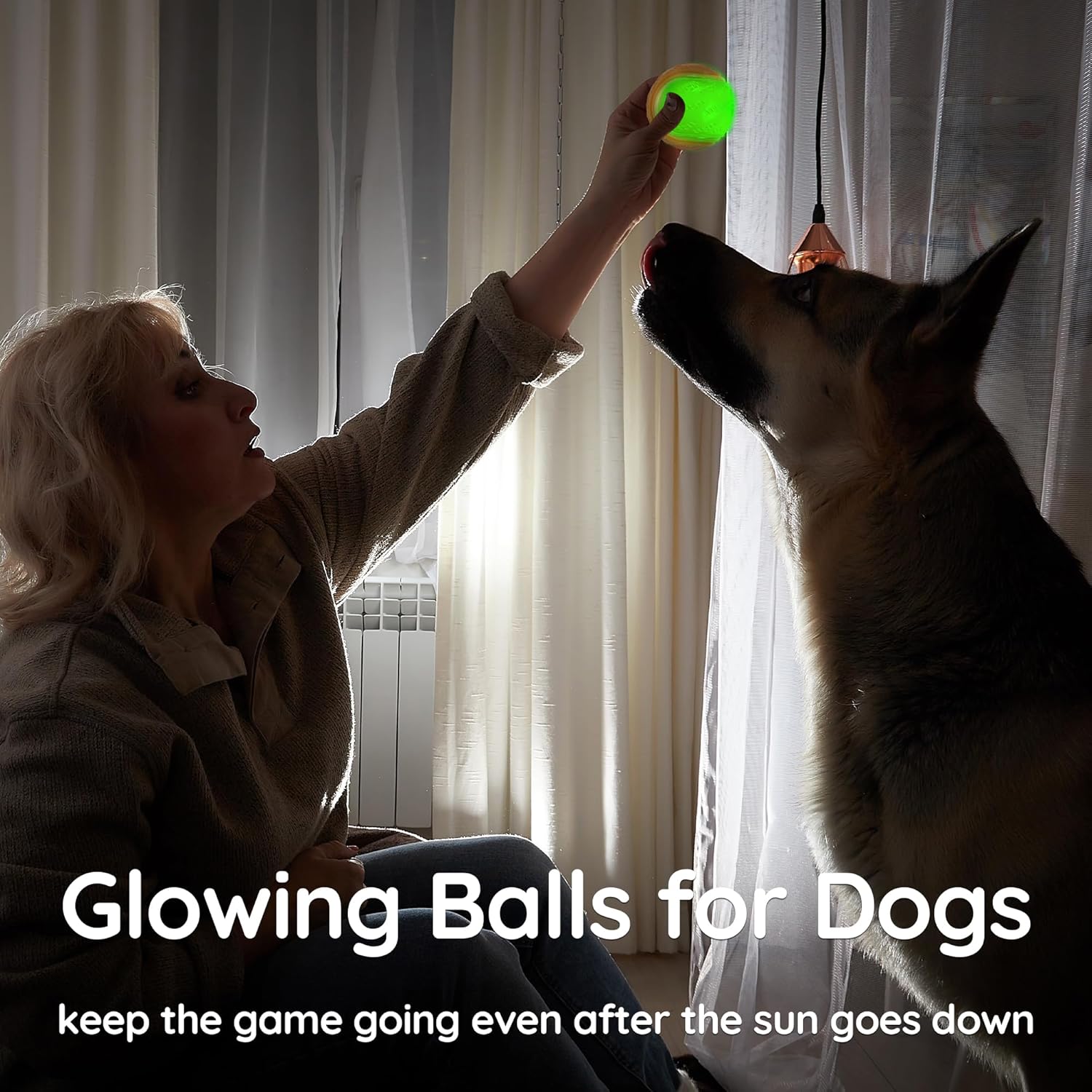 Glow Dog Ball, 2.5” Squeaky Dog Toy Ball, Dog Rubber Ball Toys for Small and Medium Dogs, Durable Dog Fetch Toys Puppy Chew Toys