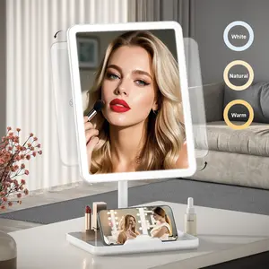 Rectangular Lighted Makeup Mirror,Portable LED Makeup Mirror with Touch Control,Dimmable Glow Square Vanity Mirror with 3 Lighting Modes,Detachable & Rechargeable,Glam Cosmetic Mirror for Girls,Beauty Lovers,Perfect for Desk Decor,Travel,Christmas Gifts!