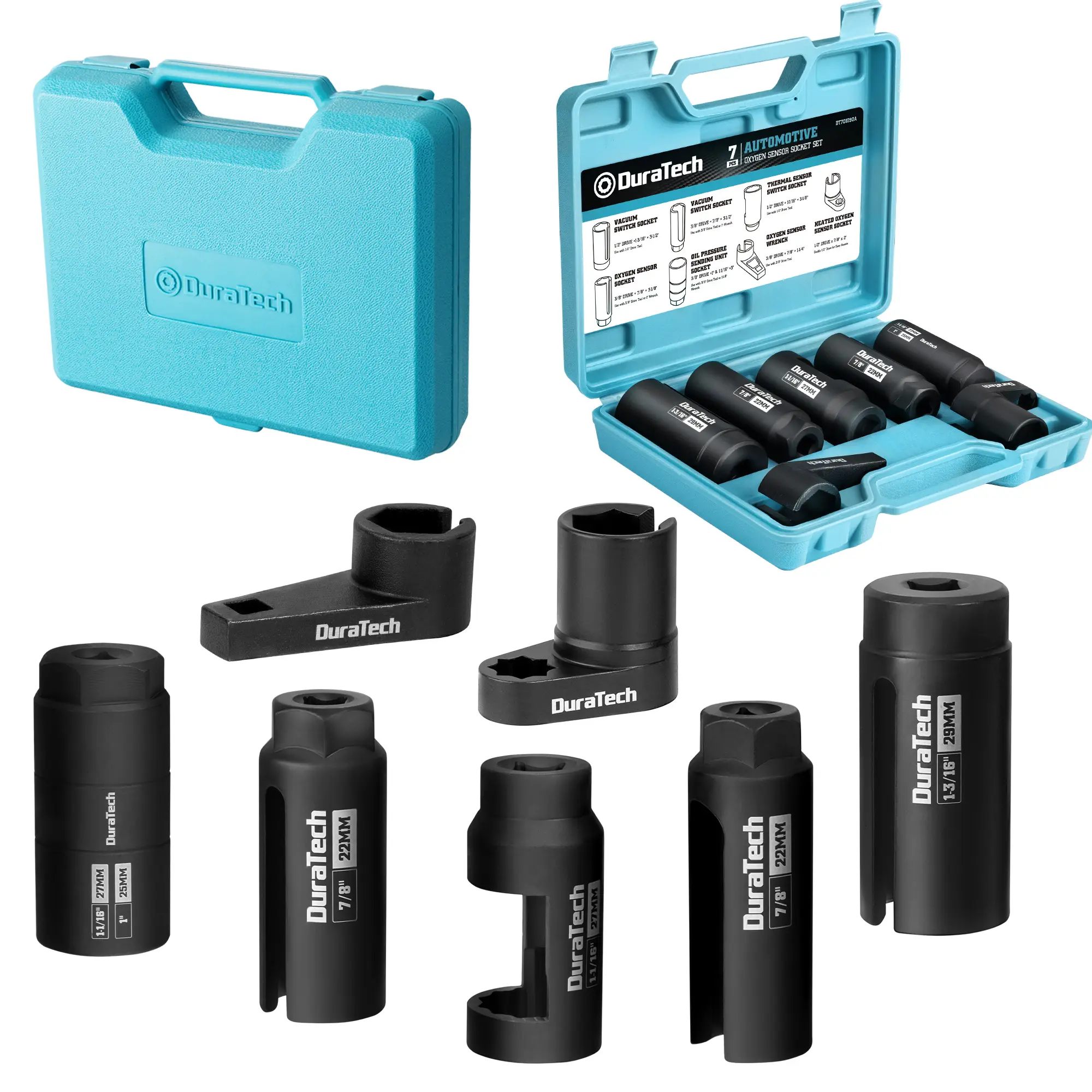 #fathersdaygift DURATECH  O2 Oxygen Sensor & Oil Pressure Socket Set, 1/2" 3/8" Drive x 22mm (7/8") 27mm 29mm Oxygen Socket Wrench, O2 Sensor Remover Removal Tool